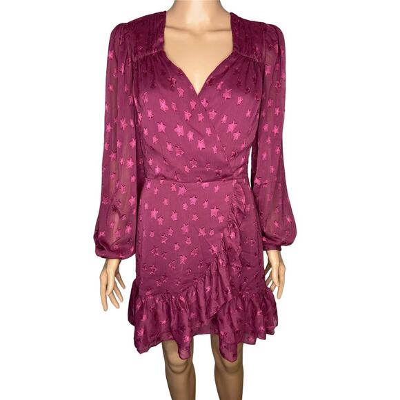Yumi Kim Gwen Mini Dress size M Star Printed Starry Sky Plum NWT  Long Sleeve - Picture 2 of 10